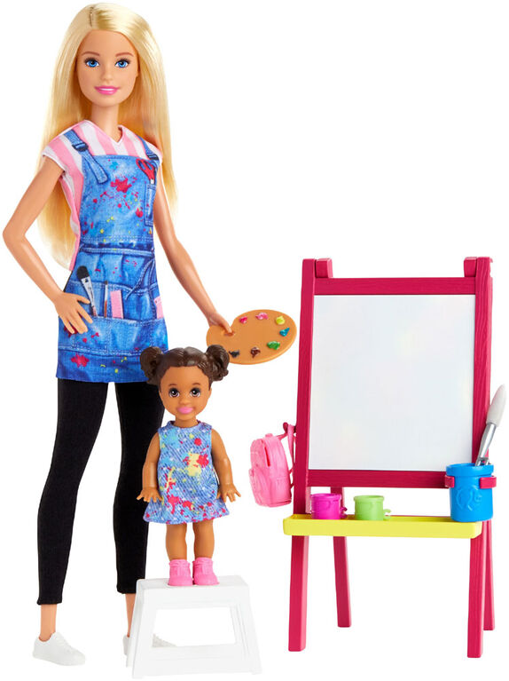 barbie art teacher playset with blonde doll toddler doll toy art pieces