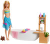 Poupée ​Barbie Bain pétillant et coffret de jeu, avec baignoire, chiot et plus encore