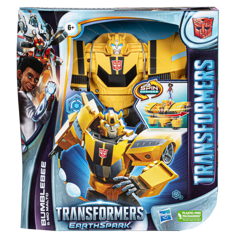 Transformers EarthSpark, figurine Spin Changer Bumblebee de 20 cm avec figurine Mo Malto de 5 cm
