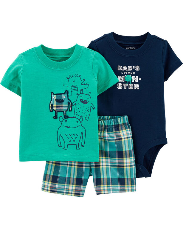 Carter's 3-Piece Monster Diaper Cover Set - Turquoise/Navy, Newborn