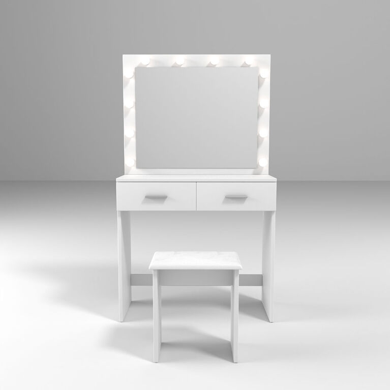 White Vanity with Mirror 140cm and Stool 43cm
