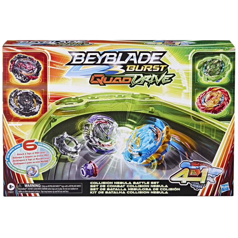 Beyblade Burst QuadDrive Set de combat Collision Nebula, avec arène Beystadium, 2 toupies de compétition et 2 lanceurs - Notre exclusivité