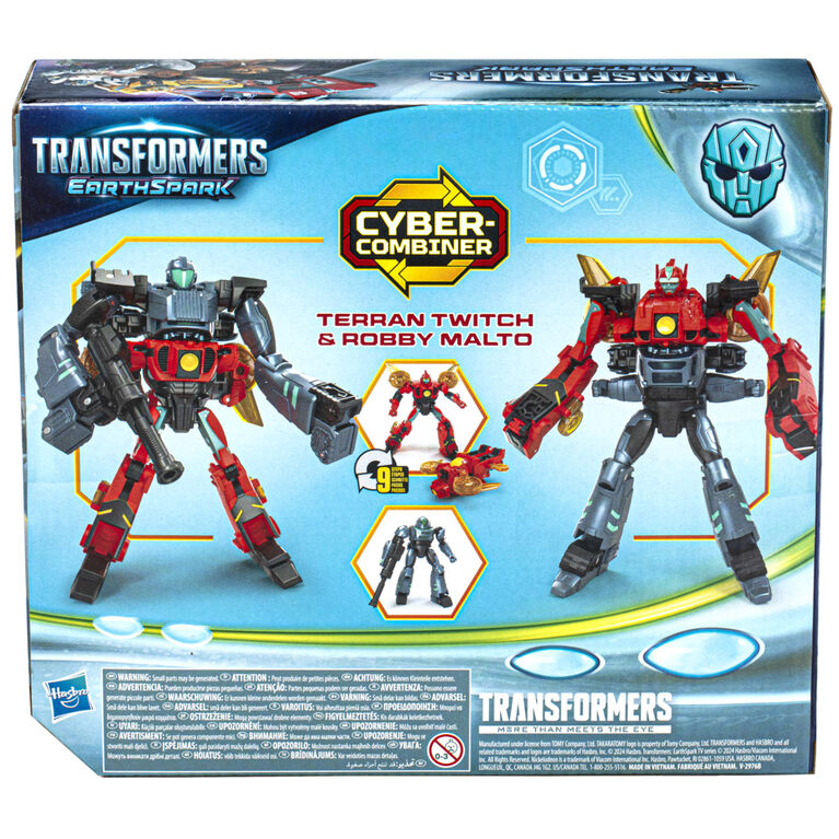Transformers EarthSpark Cyber-Combiner, figurines Terran Twitch et Robby Malto