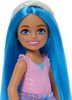 Barbie- Chelsea- Poupée Royale avec cheveux bleus, jupe colorée