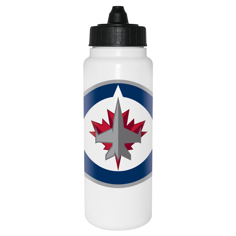 NHL Winnipeg Jets 1L white Tallboy water bottle with black membrane lid