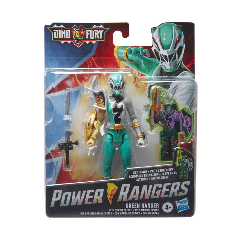 Power Rangers Dino Fury Green Ranger with Sprint Sleeve Action Figure Toy with Dino Fury Key
