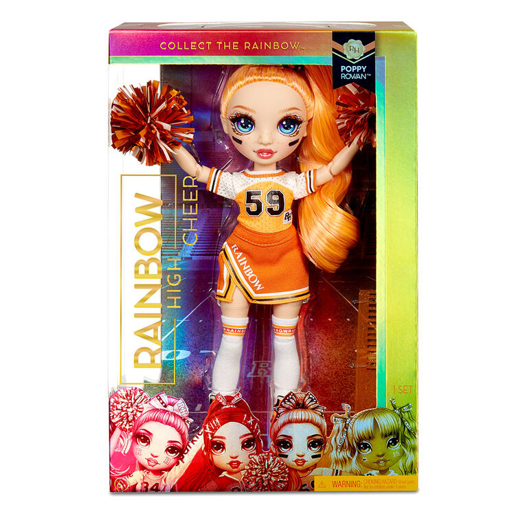 Rainbow High Cheer Poppy Rowan - Orange Fashion Doll with Pom Poms