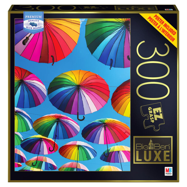 Big Ben Milton Bradley 300-Piece Luxe Jigsaw Puzzle, Rainbow Umbrellas