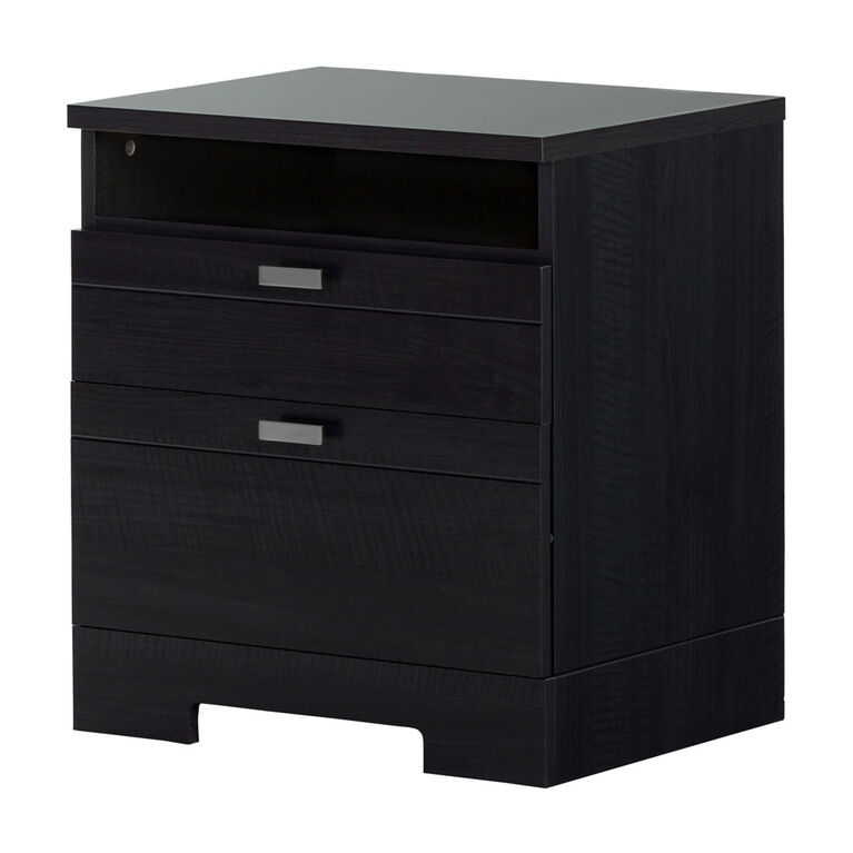 Reevo Nightstand with Drawers and Cord Catcher- Black Onyx