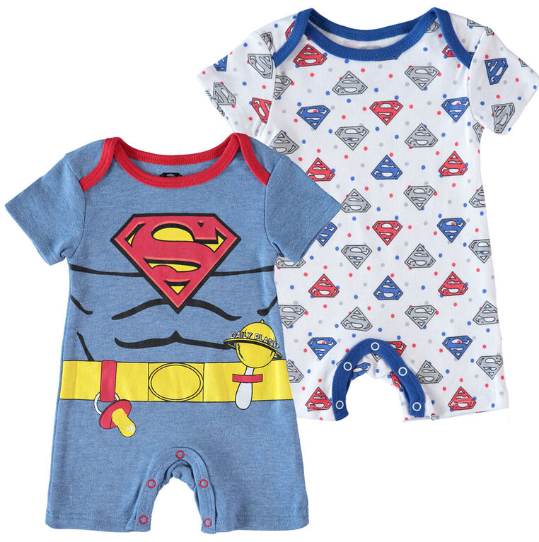 Superman Infant Future Superhero 2 Pack Rompers 0-3M Blue