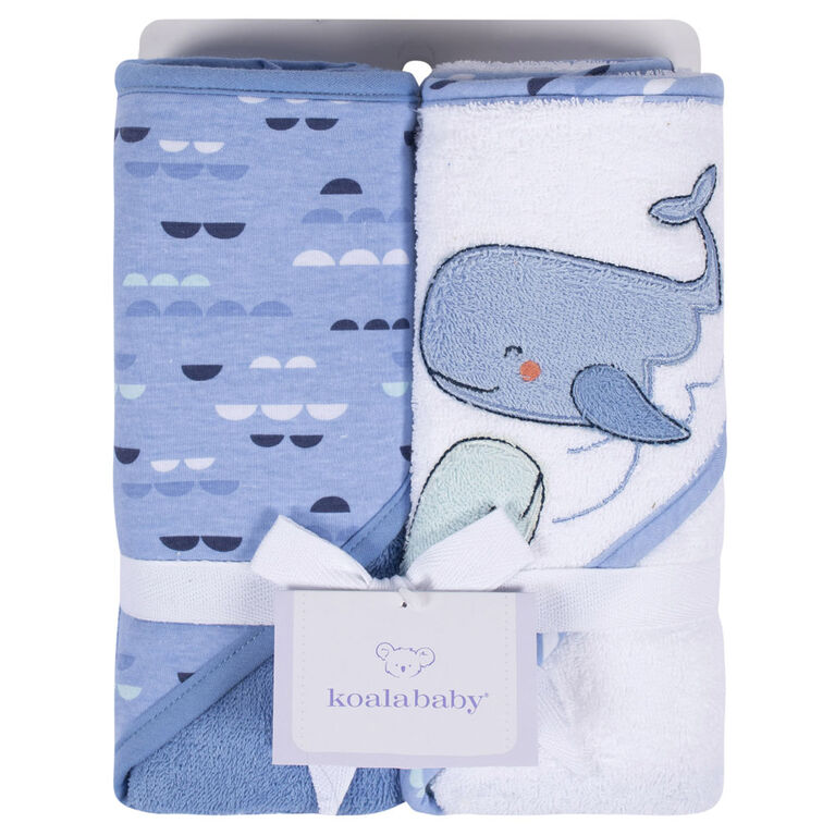 Koala Baby - Blue Whale Woven Hooded Towel - 2 Pack