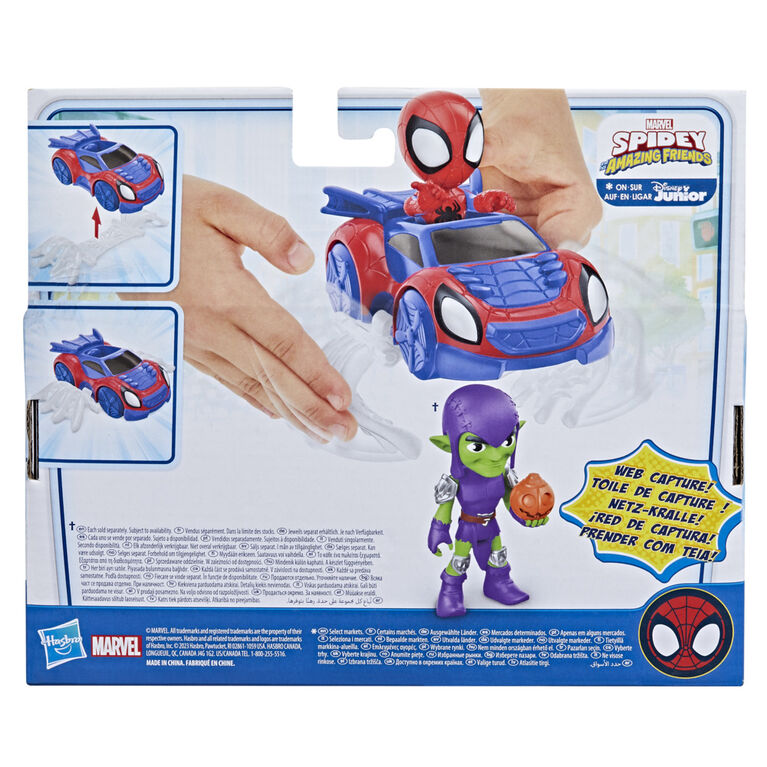 Marvel Spidey et ses Amis Extraordinaires, coffret Arachno-bolide de Spidey, figurine Spidey avec véhicule et accessoire, jouets préscolaires