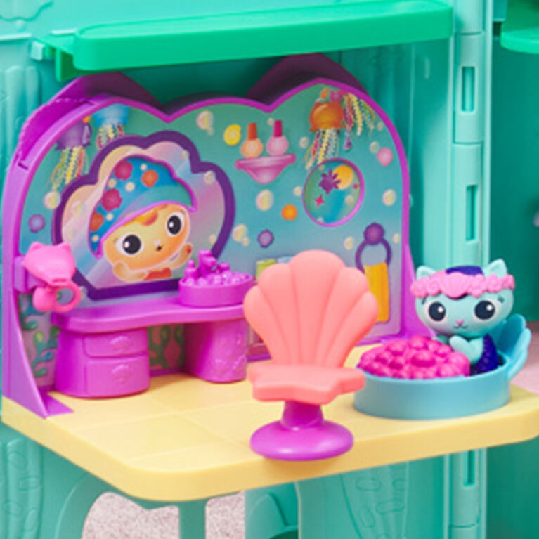 DreamWorks, Gabby's Dollhouse, Coffret Spa marin de MerCat, avec figurine Marine, jouets surprises et meubles de maison de poupée