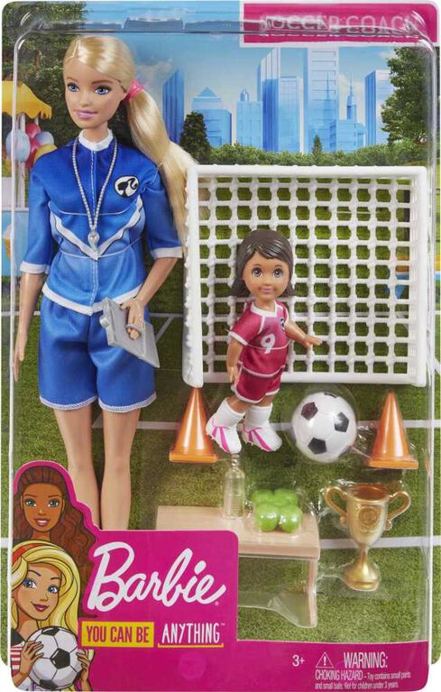 Coffret de jeu Barbie Entraîneuse de soccer avec 2 poupées et accessoires