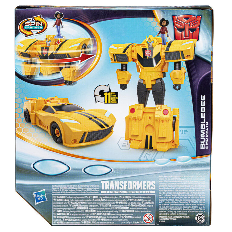 Transformers Toys EarthSpark Spin Changer Bumblebee 8-Inch Action Figure with Mo Malto 2-Inch Figure