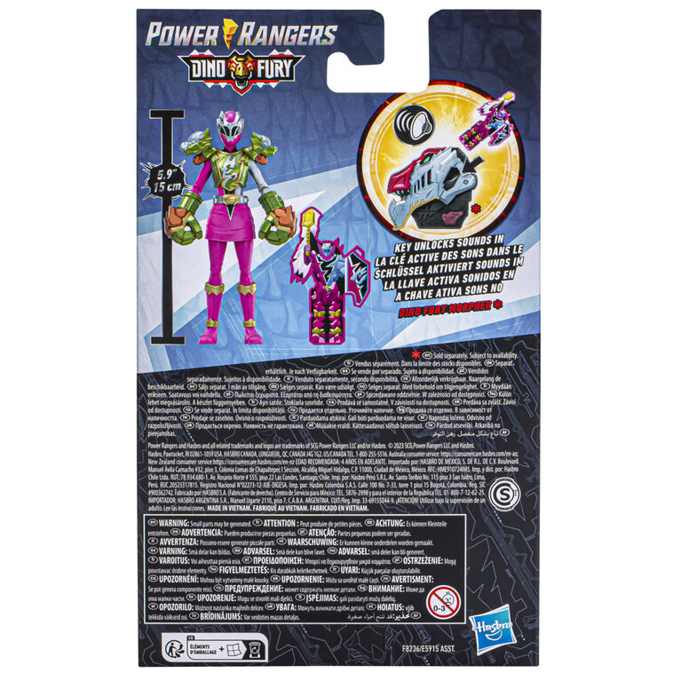 Power Rangers Dino Fury Ranger rose Armure Smash, figurine Power Rangers de 15 cm