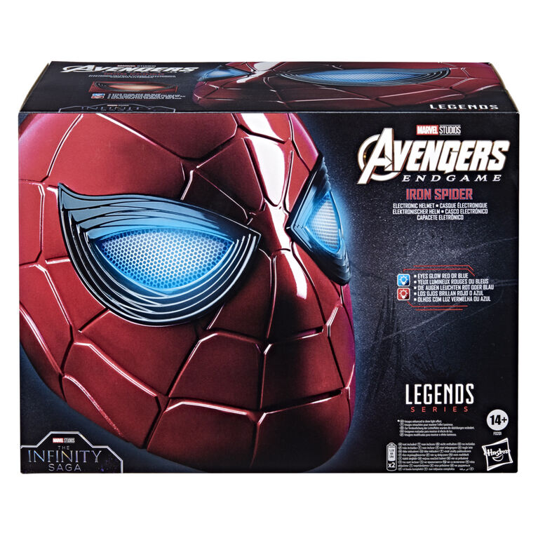 Marvel Legends Series Spider-Man, Casque électronique Iron Spider avec yeux lumineux, 6 réglages de luminosité et taille ajustable