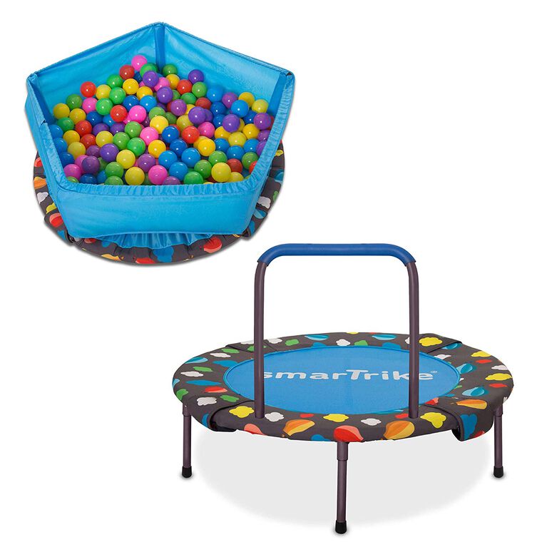 smarTrike Indoor Toddler Trampoline with Handle, Ball Pit - 100 Balls Included