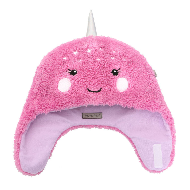 FlapJackKids - Bonnet en polaire Sherpa réversible pour bébé, enfant en bas âge, enfants, filles - Double épaisseur - Licorne / Narval - Grand 4-6 ans