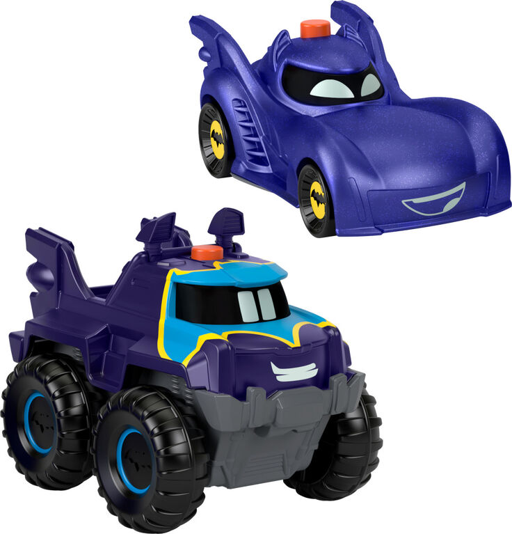 Fisher-Price DC Batwheels Light-Up 1:55 Scale Toy Cars, Bam the Batmobile and Buff