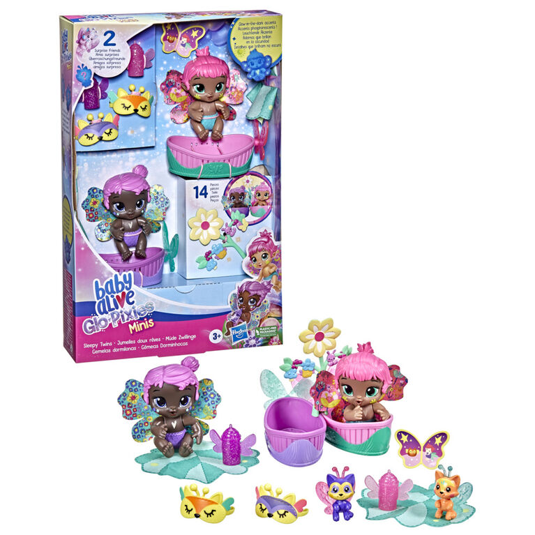 Baby Alive mini-poupées Glo Pixies Jumelles Doux rêves, 2 fées phosphorescentes de 9,5 cm - Notre exclusivité