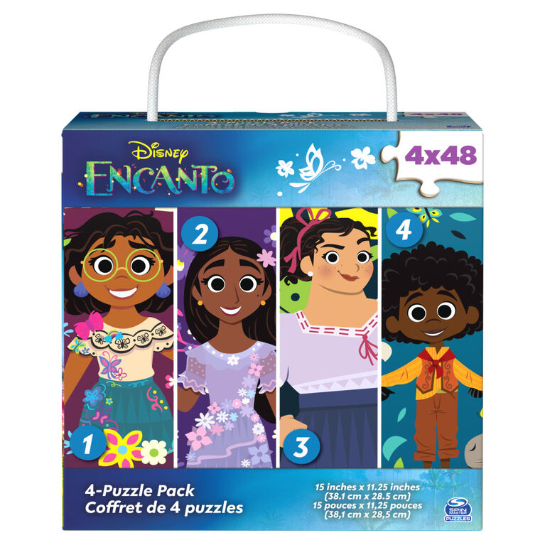 Disney Encanto, 4 Jigsaw Puzzle Bundle 48-Piece Easy Cartoon New Musical Movie Characters with Portable Rope Gift Box