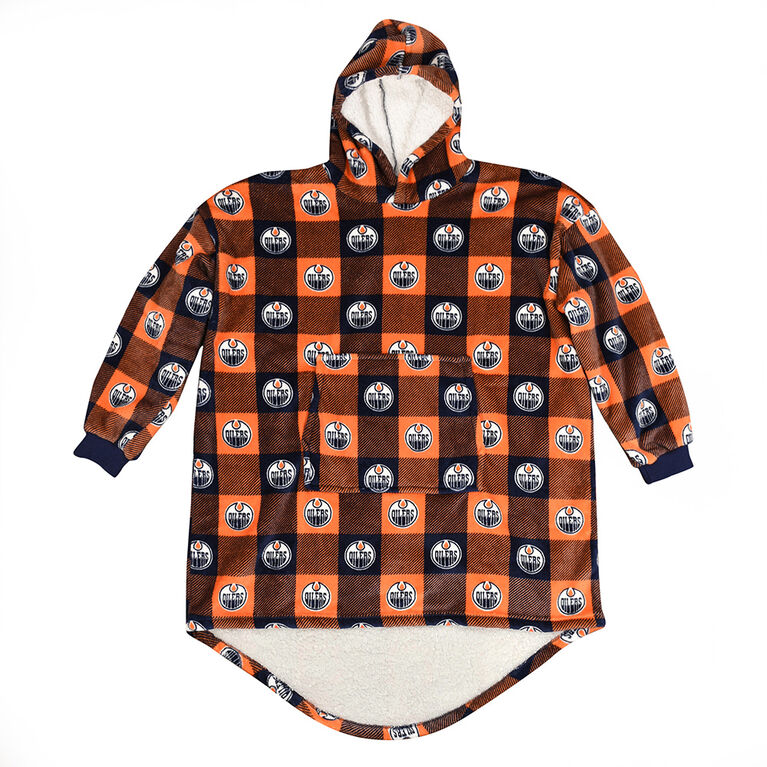 NHL Edmonton Oilers Oversized Wearable Sherpa Hooded Blanket, One Size Fits Most