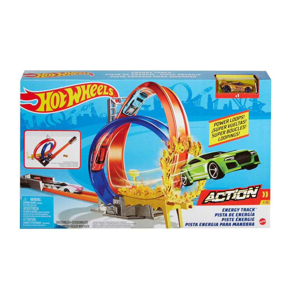 NEW HOT WHEELS ACTION ENERGY TRACK DOUBLE POWER LOOPS TRACK SET 3 CARS INC. 