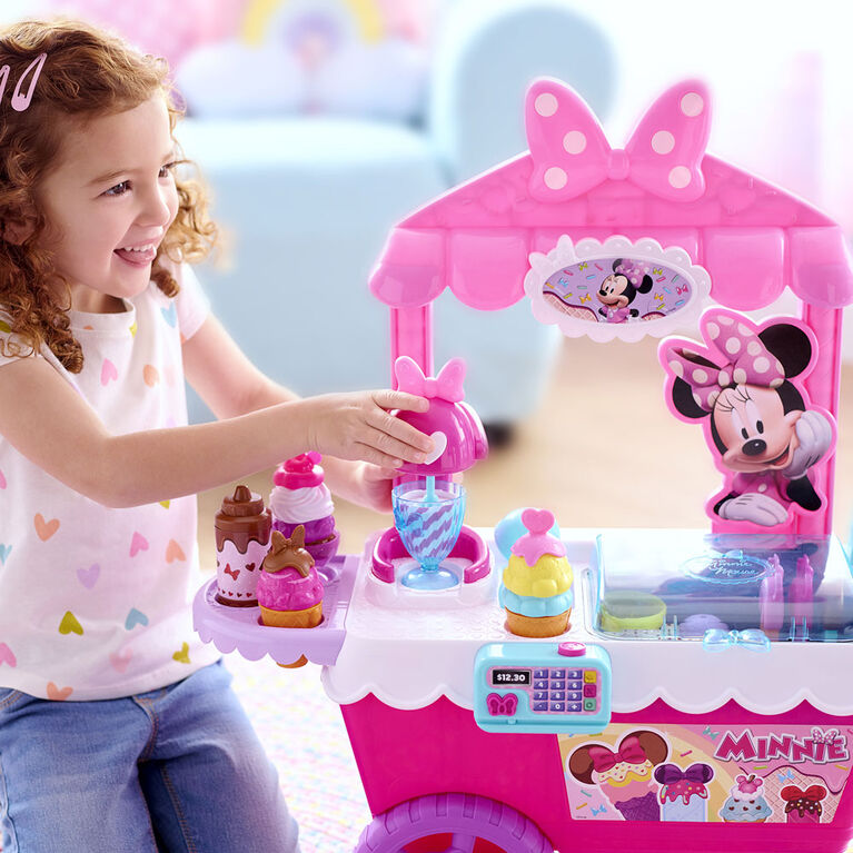 Disney Junior Minnie Mouse Sweets and Treats 2-foot Tall Rolling Ice Cream Cart, 39-pieces, Pretend Play Food Set - R Exclusive