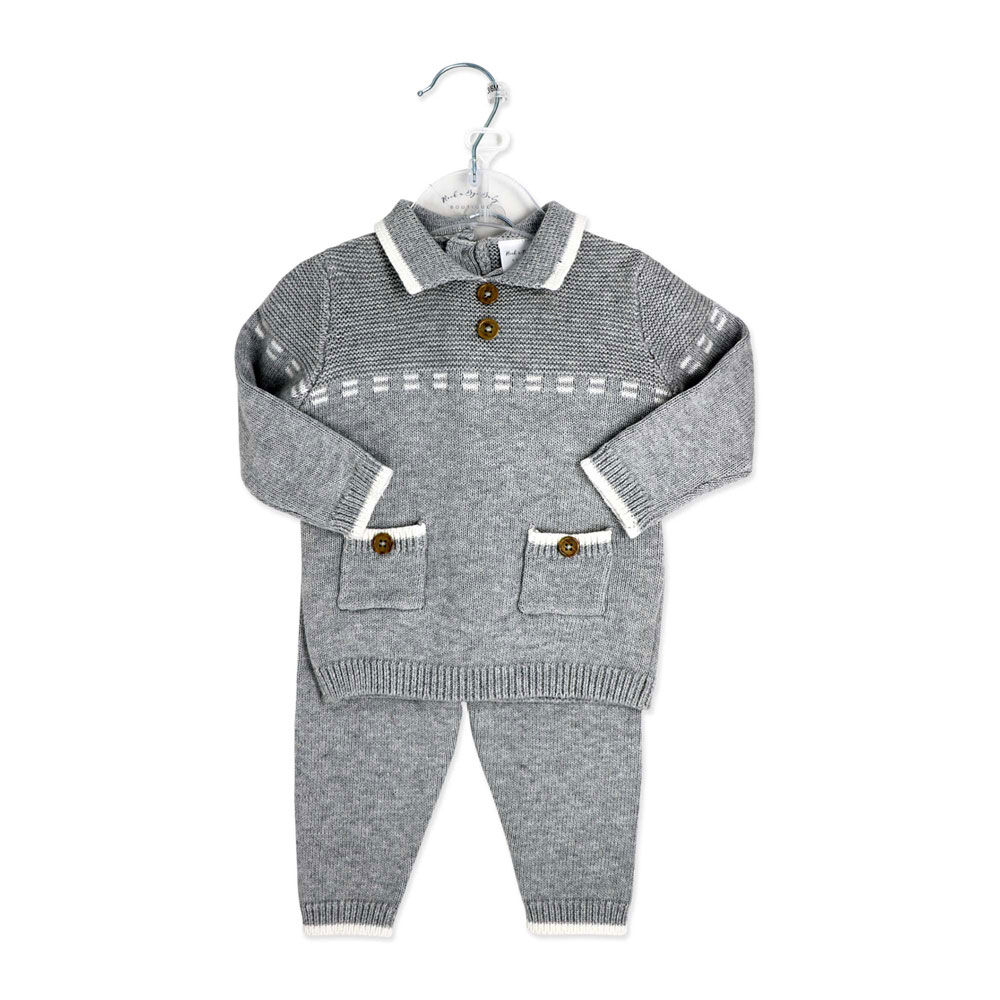 Rock a bye Baby Knit Jumper with Pocket Detail & Trousers: Grey 0-3M
