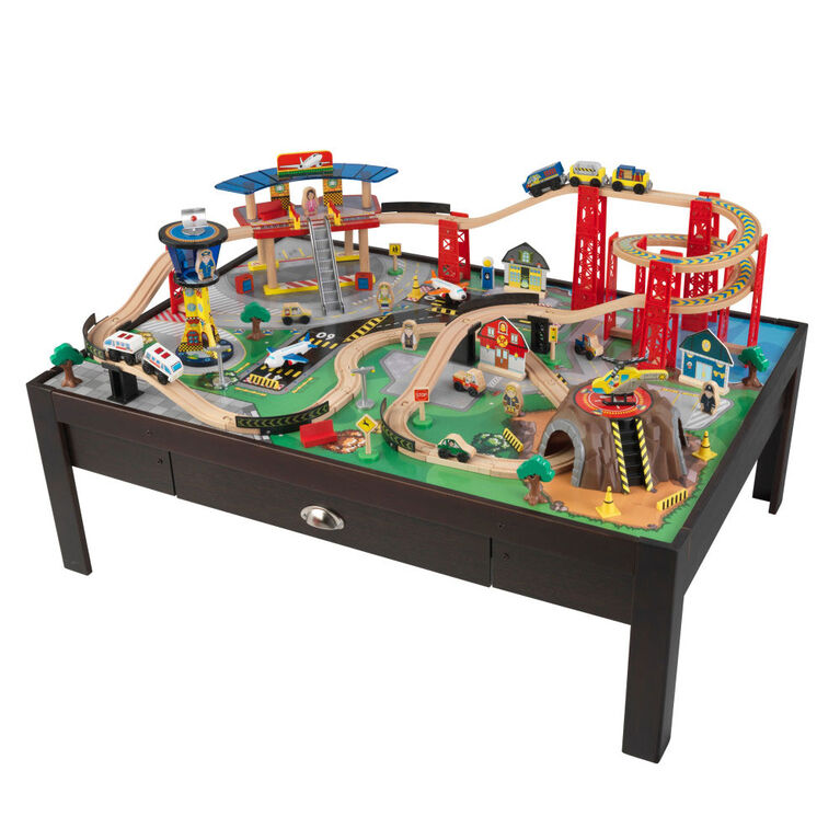 KidKraft - Airport Express Train Set & Table - Espresso