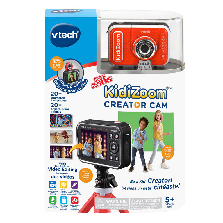 VTech KidiZoom Creator Cam, appareil photo haute définition pour enfants, écran vert inclus, caméra à selfie à rabattre, bâton/trépied à selfie, minuteur automatique