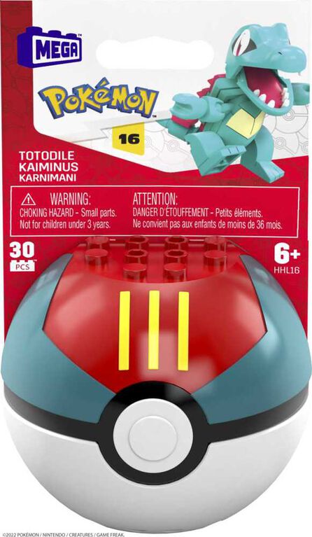 MEGA Pokemon Totodile building set with 30 pieces and Poke Ball