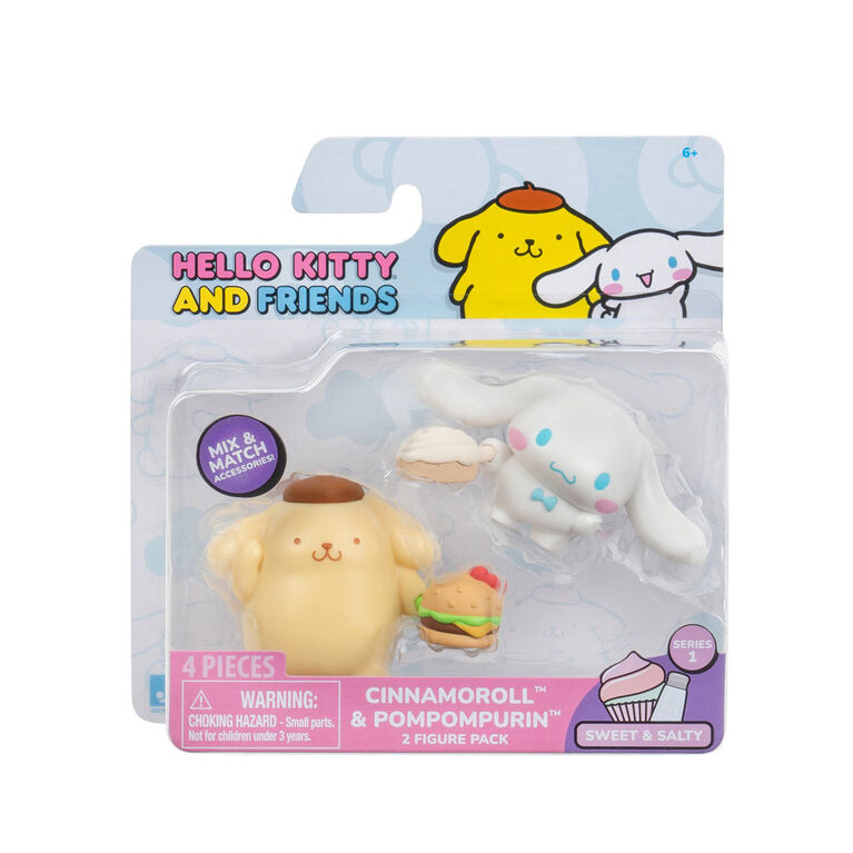 Hello Kitty & Friends 2 Figure Pack: Sweet & Salty - Pompompurin Hamburger & Cinnamoroll Cinnamon Roll