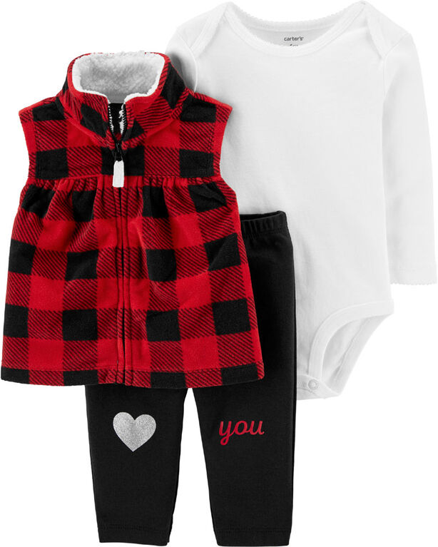 Carter's 3-Piece Buffalo Check Vest Set - Red, Newborn