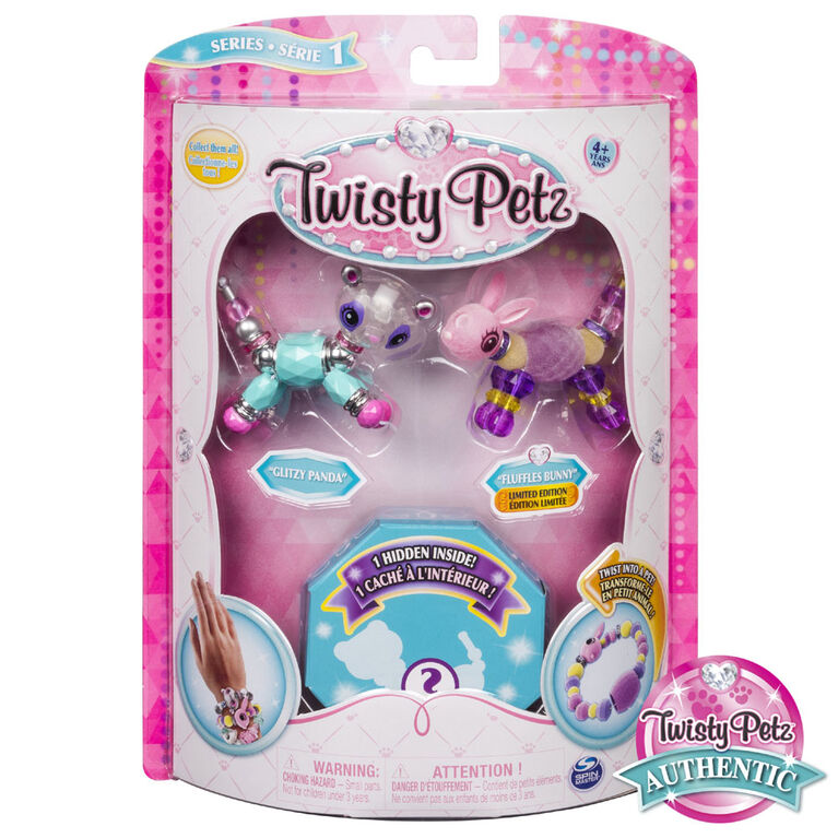 Twisty Petz - Pack de 3 - Bijoux pour enfants à collectionner Glitzy Panda, Fluffles Bunny et animal surprise