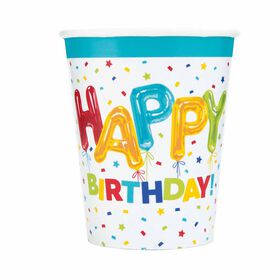 Balloon Birthday 9oz Paper Cups, 8 pieces - English Edition