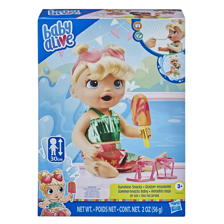 Baby Alive Goûter ensoleillé, mange et fait " caca ", poupée à baigner