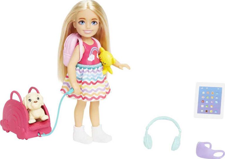 Barbie Chelsea Doll and Accessories, Small Doll Travel Set with Puppy and 6 Pieces