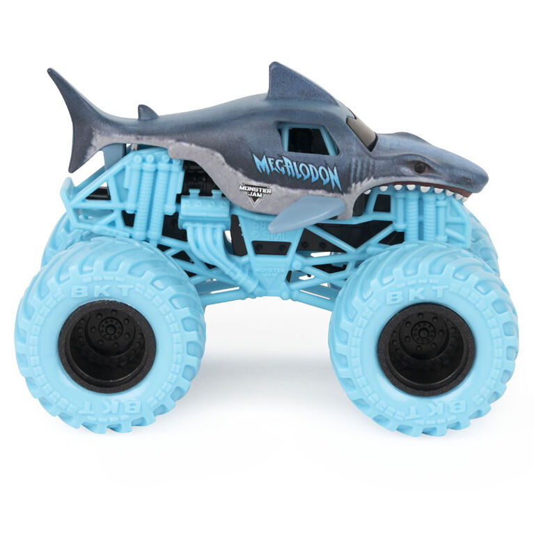 Monster Jam, Coffret Monster truck Megalodon à l'échelle 1:64 officiel et figurine articulée Big Tooth Creatures de 12,7 cm