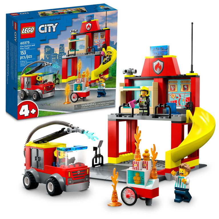 LEGO City La caserne et le camion de pompiers 60375 Ensemble de jeu de construction (153 pièces)