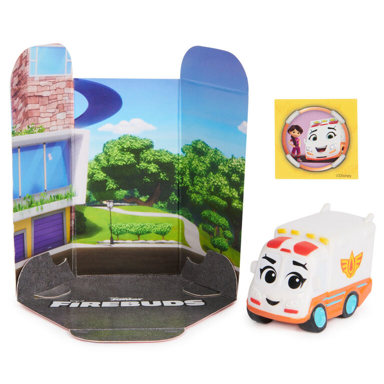 Disney Junior Firebuds, Jouets à collectionner Petits sauveteurs de 5 cm avec emballage transformable et autocollants