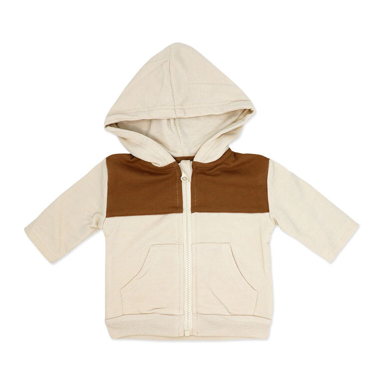 Baby Mode 3 Piece French Terry Jogger Set: Brown Stripe 6-9M