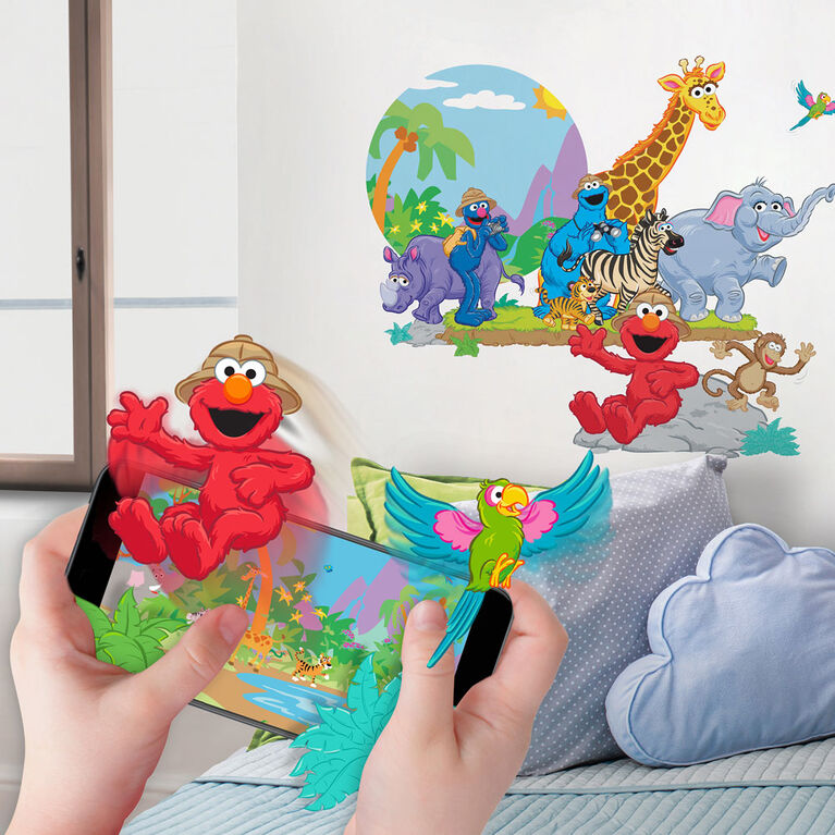 Wall Stories Stickers muraux pour enfants - Sesame Street, Elmo va au Zoo -  Stickers muraux interactifs pour chambre d'enfant - Grand autocollant mural  avec application de jeu et d'activité gratuite