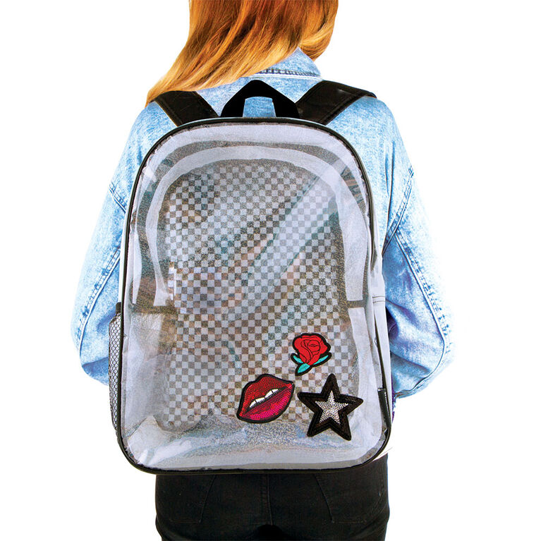 Fashion Angels - Transparent Holo Checkerboard & Patch Backpack