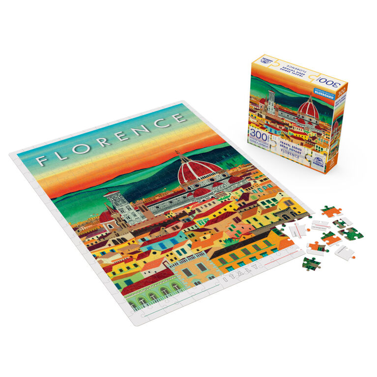 Spin Master Puzzles, Florence Italy 300-Piece Jigsaw Blueboard Puzzle Cathedral Sunset Travel Series with Poster