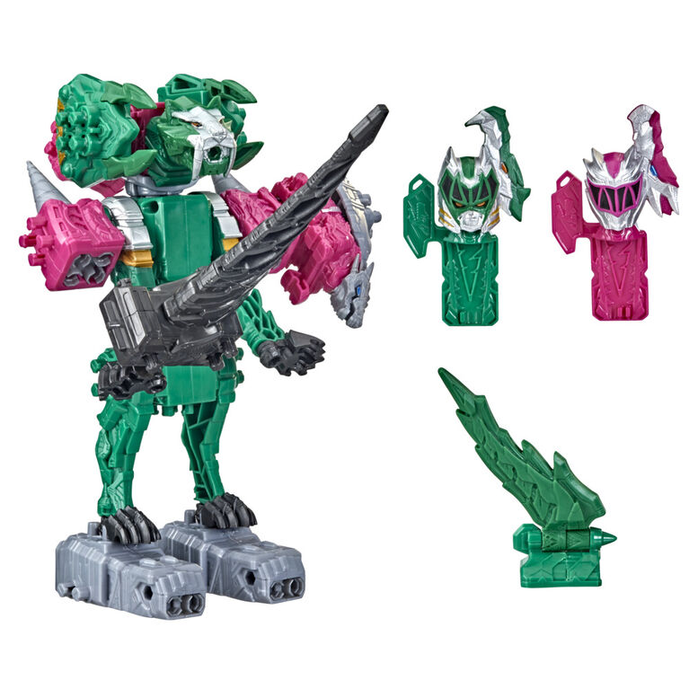 Power Rangers Dino Fury Pink Ankylo Hammer and Green Tiger Claw Zord, Zord Link Mix-and-Match Custom Build System