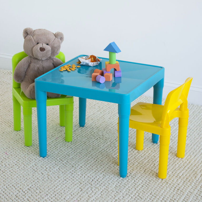 Kids Plastic Table and 2 Chairs, Aqua