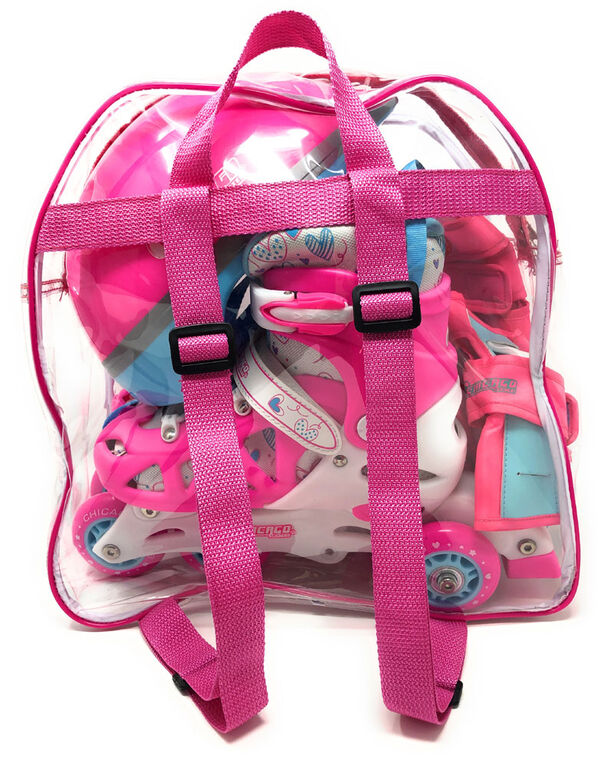 Chicago Skates Adjustable Pink Rollerblade Combo Set Size - 1-4