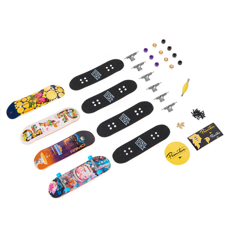 Tech Deck, Coffret de 4 fingerboards Ultra DLX, Skateboards Primitive, Mini skateboards personnalisables &agrave; collectionner